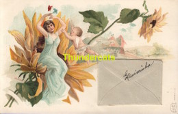 CPA LITHO ENVELOPPE ILLUSTRATEUR FEMME FILLE ANGE  ** BR.  STUVEN  ?  **  ARTIST SIGNED LITHO CARD LADY GIRL ANGEL - Autres & Non Classés