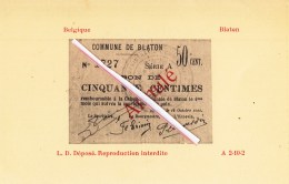 Commune De BLATON - "Bon De Cinquante Centimes" édité Et Signé Le 12 Octobre 1914 - Bernissart