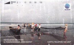 Indonesia, S208, Kehidupan Nelayan, Pangandaran (The Fishermans Life, Pangand, 2 Scans.  Wear And Mark - Indonesien