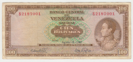 Venezuela 100 Bolivares 1967 VF (staple Holes) Pick 48e  48 E - Venezuela