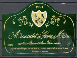 328 - Muscadet De Sèvre Et Maine - 1991 - Mis En Bouteille Par Vins Mottron - 49540 Martigné Briand - Vino Blanco