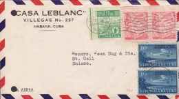 Cuba Air Mail Aerea CASA LEBLANC, HABANA 1951 Cover Letra ST. GALL Suisse Switzerland - Covers & Documents