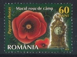 ROMANIA 2013 Flora - Clocks & Flowers; Common Poppy (Papaver Rhoeas) Postally Used MICHEL # 6672 - Used Stamps