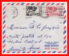 LOME R.P. TOGO AFRIQUE ANCIENNE COLONIE FRANÇAISE LETTRE PAR AVION POUR FRANCE > MARSEILLE TIMBRE FLAMME VISITEZ LE TOGO - Lettres & Documents