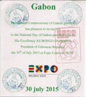 GABON.Titre D´Invitation Pour La Célébration De La Fête De L´Independance (distribuée Par Madame Le Commissaire Général) - 2015 – Milano (Italia)