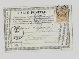 PARIS - Bureau « R. SERPENTE »CPI Ordinaire - Tarif à 15c. (15.1.1873/30.4.1878) M.N°55 - 15c  Cérès III° Ré - Voorloper Kaarten