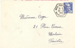 2129 MOZE Sur THOUET  Maine Et Loire Lettre Gandon 15 F Bleu Yv 886 Ob 1953 Hexagone Pointillé Agence Postale Lautier F7 - Storia Postale