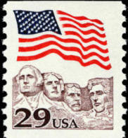 1991 USA Flag Over Mt Rushmore Coil Stamp Sc#2523 Sculpture Washington Jefferson Roosevelt Lincoln Famous Post - Coils & Coil Singles