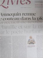 Liberation Supplément Livres Du 01/11/12 : Pennequin, Pamphlet Contre La Mort / Ferrari, Sermon Sur La Chute De Rome - Newspapers - Before 1800