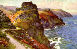 MISCELLANEOUS ART - LYNMOUTH, CASTLE ROCK - E W HASLEHUST Art 114 - Lynmouth & Lynton