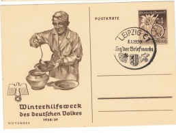 FLORA-L116 - ALLEMAGNE Entier Postal Edelweiss Illustré Soupe Populaire Winterhilswerk 1938/39 Obl. Journée Du Timbre - Cartes Postales