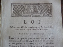 Loi Paris 15/12/1790 Relative Aux Dégâts Occasionnés Par Les Inondations Dans Le Royaume: - Décrets & Lois