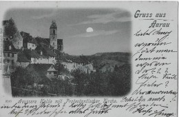 GRUSS AUS AARAU → Sehr Alte Mondschein Litho-Karte Vom Quartier äussere Halde 1898 - Aarau