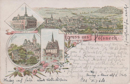 Litho AK Gruss Pössneck Rathaus Villen Post Bei Oppurg Krölpa Neustadt Orla Saalfeld Rudolstadt Kahla Triptis Langenorla - Pössneck