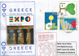 GRÈCE. EXPO UNIVERSELLE MILAN 2015, Lettre Du Pavillon Grec à Milan, Avec Tampon Officiel De L'EXPO, Adressée En ANDORRE - 2015 – Milan (Italie)