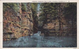 New York Ausable Chasm Coming Through The Flume 1938 Curteich - Adirondack