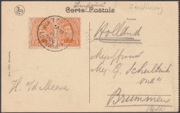 Belgique 1920 COB 135 X 2 Sur Carte Postale - Imprimé Pour Les Pays-Bas. Vue De Louvain Après La Visite Allemande - Briefe U. Dokumente