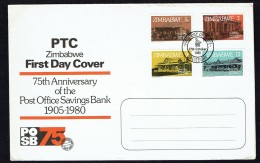 1980  75th Ann. Post Office Savings Bank  Complete Set On Single  Unaddressed  FDC - Zimbabwe (1980-...)