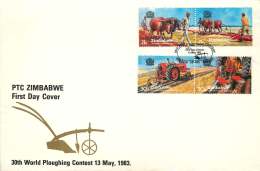 1983  World Plouwing Contest -     Complete Set On Single  Unaddressed  FDC - Zimbabwe (1980-...)