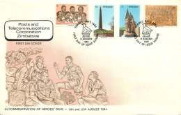 1984   Heroes' Day     Complete Set On Single  Unaddressed  FDC - Zimbabwe (1980-...)