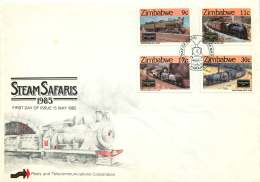 1985  Steam Locomotives      Complete Set On Single  Unaddressed  FDC - Zimbabwe (1980-...)