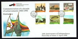 1990    10th Ann. Of Independance -Complete Set On Single  Unaddressed  FDC - Zimbabwe (1980-...)