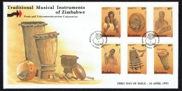 1991  Traditional Musical Instruments  -Complete Set On Single  Unaddressed  FDC - Zimbabwe (1980-...)