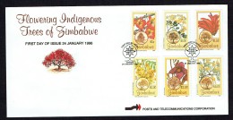 1996  Flowering Trees   -Complete Set On Single Unaddressed  FDC - Zimbabwe (1980-...)