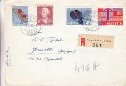 Suisse - Lettre Recommandée De 1958 - Oblitération Neuchatel - Exp Vers Bruxelles - Papillons - Arbalette - Physicien - - Lettres & Documents
