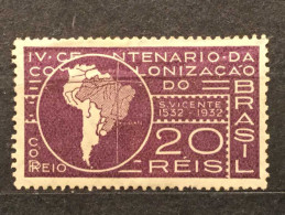 UNUSED Brazil  20 REIS CORREIO IV Colonization Of Brazil Treaty Of Tordesillas  S.Vicente 1532-1932 STAMP LOW PRICE - Ongebruikt