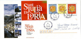 Entier Postal Paroisse De Sant Julia De Loria, Andorra, Circulée Localement, Avec Nouveaux Timbres Blasons En Complément - Covers & Documents