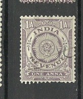 INDIA Revenue Tax Stamp 1 Anna O - Official Stamps