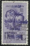 ITALY ITALIA 1945 PRO CADUTI FRATELLI REPUBBLICA SOCIALE ITALIANA BANDIERA OVERPRINTED SOPRASTAMPATA LIRE 1 USATO USED - Nationales Befreiungskomitee