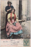 Carte Postale Ancienne,coiffeur,coiffeuse Italienne En 1904,la Pettinatrice,parruchiere,teinture,costumi NAPOLETANI,rare - Kunsthandwerk