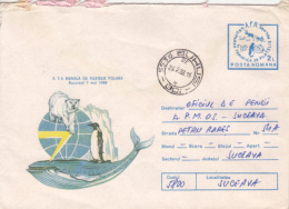 43785- POLAR PHILATELIC EXHIBITION, POLAR BEAR, PENGUIN, WHALE, COVER STATIONERY, 1988, ROMANIA - Events & Gedenkfeiern