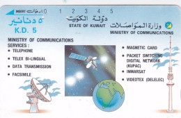 Kuwait, KUW-T-5, 5 د.ك, Tamura Services - English, Satelite Dish, 2 Scans. - Kuwait