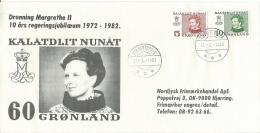 GROENLAND - Danemark: LET. N° YT 72 + 94 Sur Env. Pour 10è Anniv. Règne Margrethe II, TB - Covers & Documents