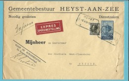 389+401 Brief "Gemeentebestuur" (Administration Communale) Per EXPRES Met Telegraafstempel HEYST - 1934-1935 Leopold III