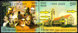 INDIAN INSTITUTE OF SCIENCE-SETENANT PAIR-ERROR-INDIA-2008-TP-203 - Variétés Et Curiosités