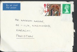 Great Britain Airmail 1991 Christmas Stamp 24p, Machine Stamp 33p Postal History Cover Sent To Pakistan - Brieven En Documenten