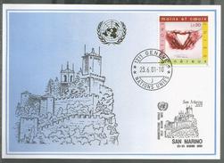 UNO-Genf, 2001, Blaue Karte, Show Card San Marino - Covers & Documents