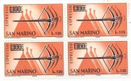 SAN MARINO - 1965 - Espresso - Quartina - Block Of 4 - NUOVO - Eilpost