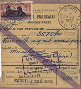 1952- Mandat-carte De  MOINDOU  - Taxe 5f.  Mandat De 3.575 F. - Covers & Documents