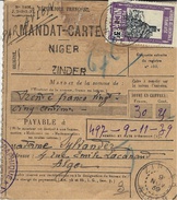 1939- Mandat-carte De  ZINDER - Taxe 3 F.  Mandat De  30,25 F - Cartas & Documentos