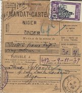 1939- Mandat-carte De  ZINDER - Taxe 3 F.  Mandat De  30,25 F - Brieven En Documenten