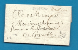 Hautes Alpes - Embrun Pour Grenoble (Isère). MP Lenain Manuscrite "embrun". LAC De 1786 - 1701-1800: Precursors XVIII