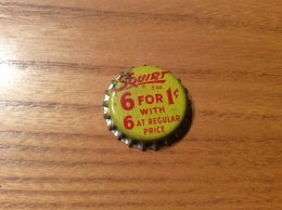 Ancienne Capsule De Soda * "SQUIRT - 6 FOR 1c WITH 6 AT REGULAR PRICE" Etats-Unis (USA) (intérieur Liège) - Limonade