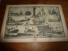 Guerre Navale Grav. Albert Sébille : LES EMBARCATIONS, Mise à La Mer De La Chaloupe, Etc (dim. Document = 50cm X 33cm - Boats