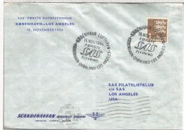 DINAMARCA 1954 CC PRIMER VUELO SAS KOBENHAVN GRONLAND LOS ANGELES AL DORSO LLEGADA - Airmail