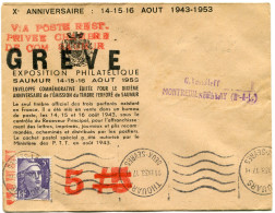 FRANCE GREVE DE SAUMUR LETTRE AVEC GRIFFE ROUGE "VIA POSTE REST. PRIVEE CHAMBRE DE COM. SAUMUR" + GRIFFE "GREVE" + ..... - Documenten